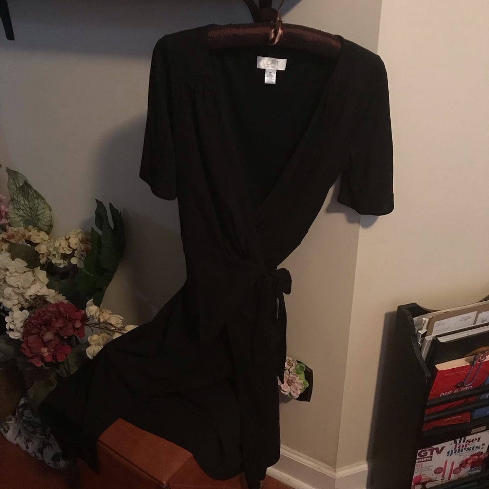Ann Taylor Loft Petite Black Wrap Dress